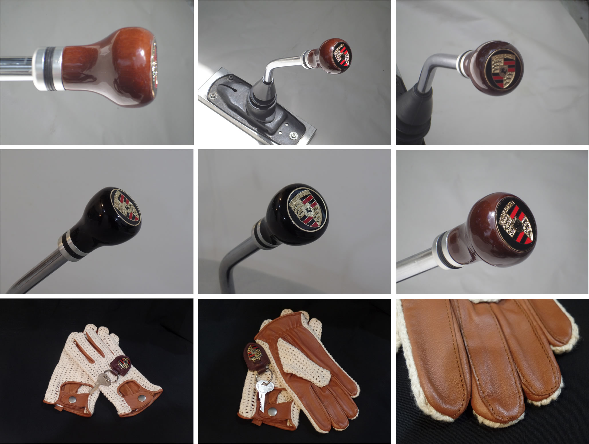 Shift Knobs/356 A,B&C, Mahogany Wood Shift Knob, w- Enamel Crest + Free Imported Crochet Back Calfskin Driving Gloves