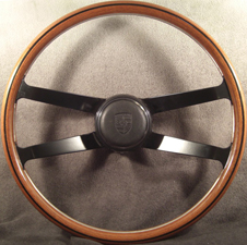 Porsche Hockey Puck on wooden steering wheel